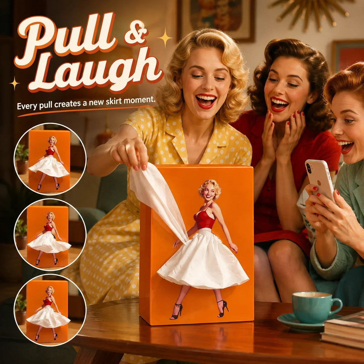 Vintage Pin-Up Girl Tissue Box – Funny Interactive Retro Decor for Home & Bar