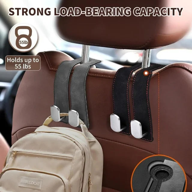 Leather Car Seat Back Hidden Hook - Double Hook Design for Hanging Purses, Bags & More in Style