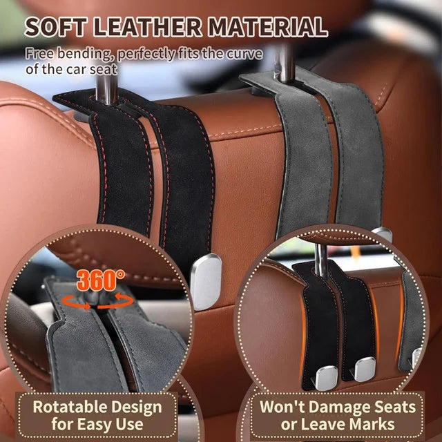 Leather Car Seat Back Hidden Hook - Double Hook Design for Hanging Purses, Bags & More in Style