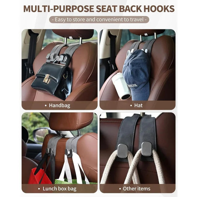 Leather Car Seat Back Hidden Hook - Double Hook Design for Hanging Purses, Bags & More in Style