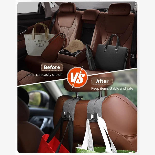 Leather Car Seat Back Hidden Hook - Double Hook Design for Hanging Purses, Bags & More in Style