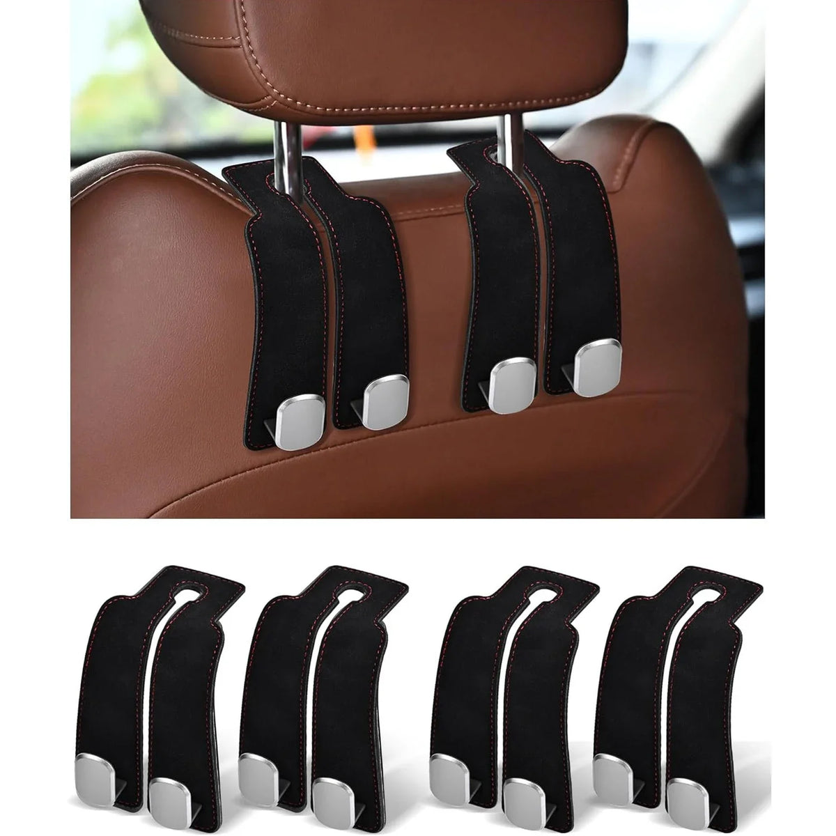 Leather Car Seat Back Hidden Hook - Double Hook Design for Hanging Purses, Bags & More in Style