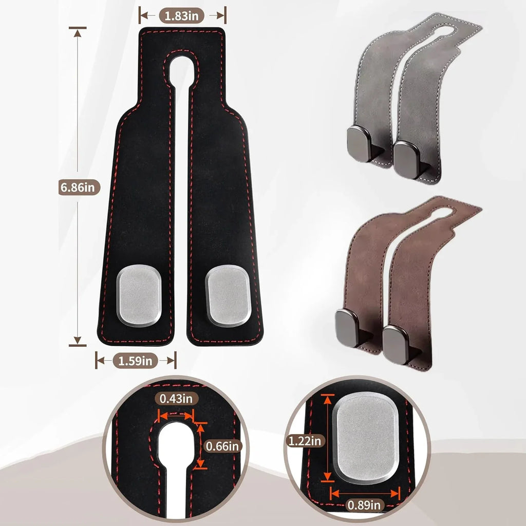 Leather Car Seat Back Hidden Hook - Double Hook Design for Hanging Purses, Bags & More in Style