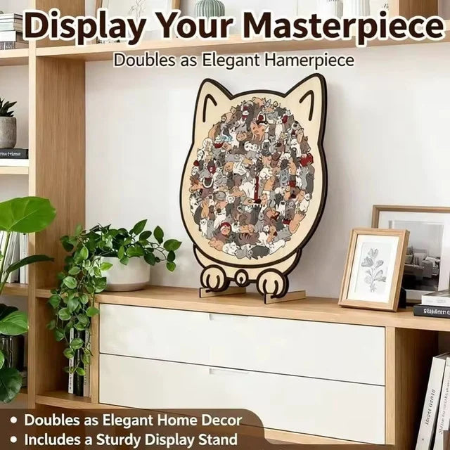 135-Piece Morandi-Colored Cat Shaped Wooden Jigsaw Puzzle