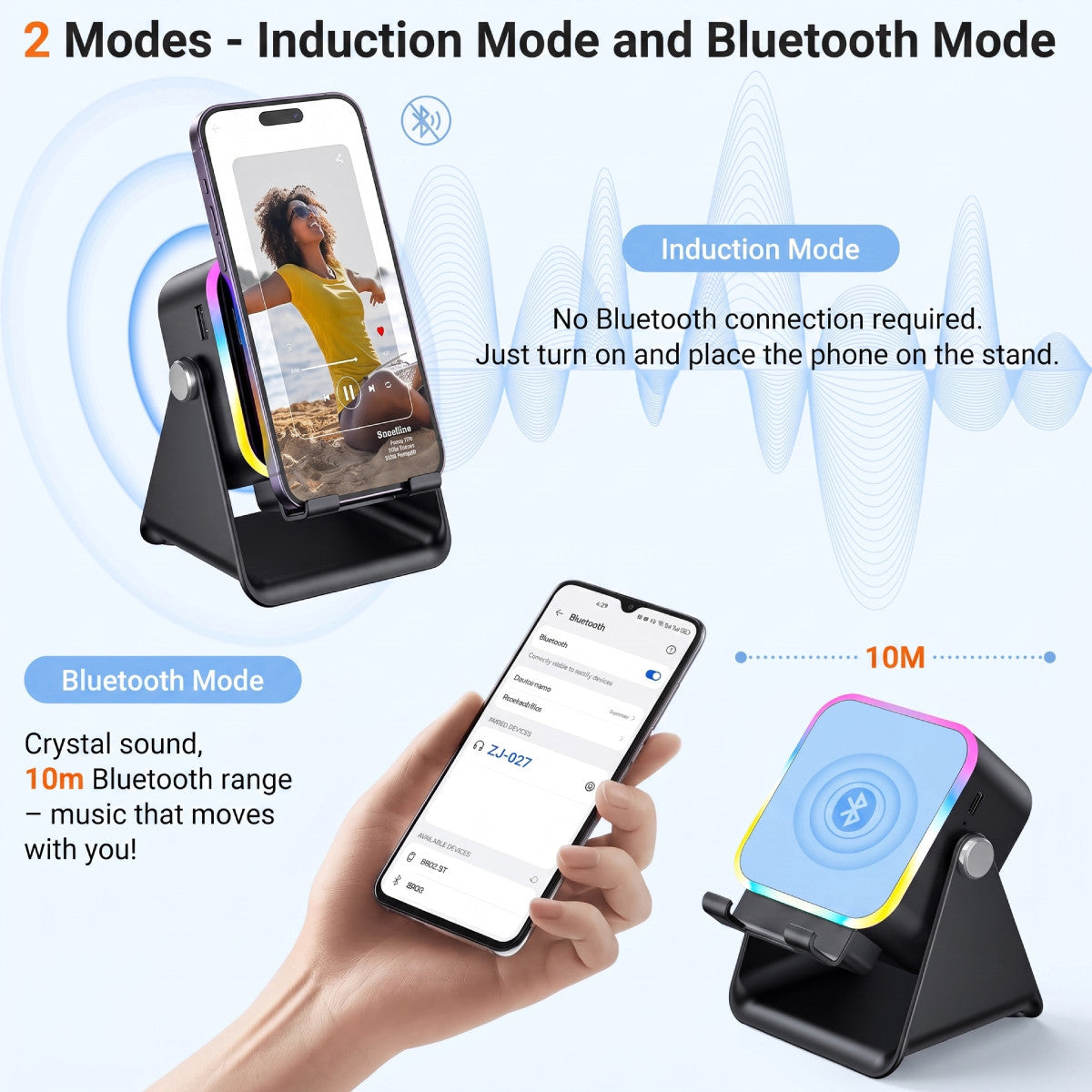 🔥5-in-1 Wireless Induction Speaker Stand – 360° Adjustable, 3500mAh Power Bank & Ambient Light