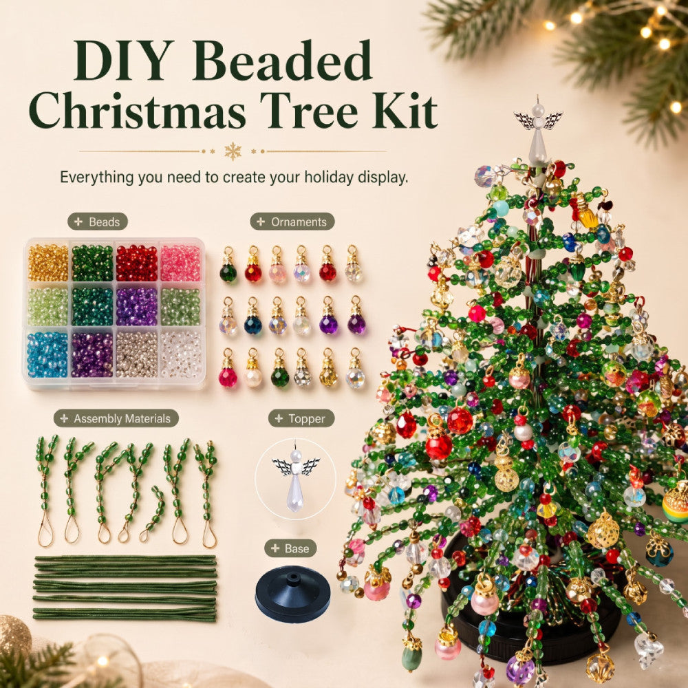 🔥DIY Beaded Christmas Tree Kit – Mini Crystal Bead Craft Set with Angel Topper & Accessories