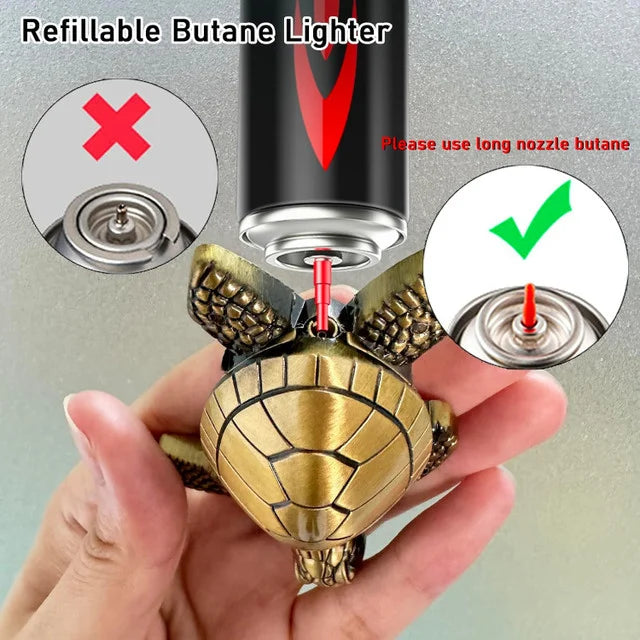 Turtle-Shaped Torch Lighter – Refillable Adjustable Flame Gas Lighter