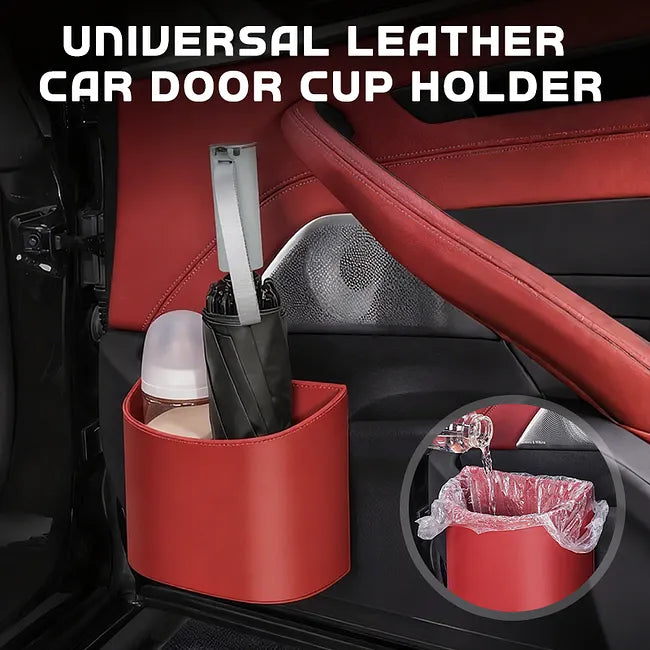 Leather Car Door Cup Holder – 3-in-1 Drink Holder, Storage Organizer & Mini Car Bin