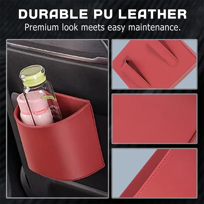 Leather Car Door Cup Holder – 3-in-1 Drink Holder, Storage Organizer & Mini Car Bin