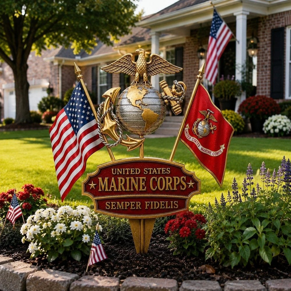 🎖️-US Marine Corps Semper Fidelis Tribute Garden Stake