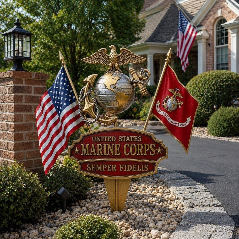 🎖️-US Marine Corps Semper Fidelis Tribute Garden Stake